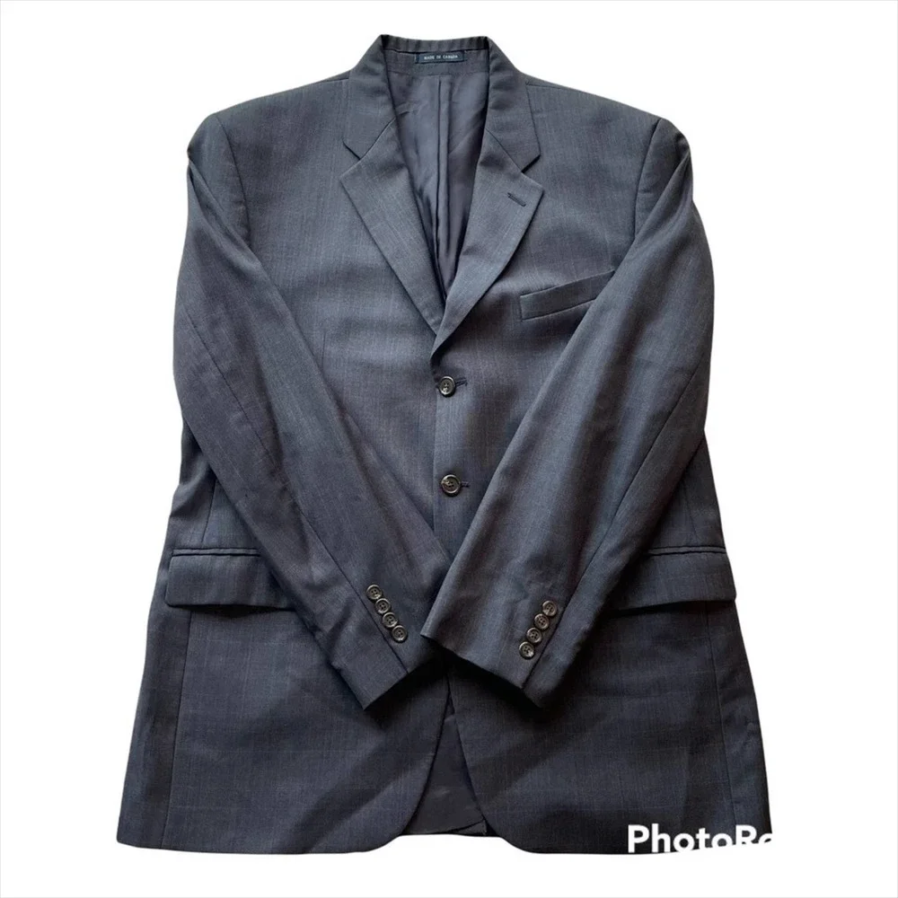 Ralph Lauren Suit Jacket Vest Blazer 2pc Sport Coat Navy Blue Size 43R Plaid